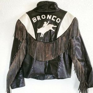 Vintage black leather fringe rodeo jacket